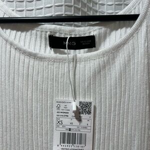 Mango White Ribbed Maxi Dress